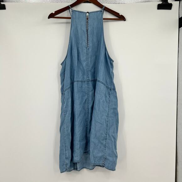 American eagle chambray blue high neck shift dress front pockets size large - Picture 3 of 10